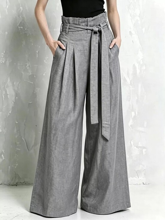 Pants - Wide-Leg Paperbag Waist Pants Plus Size